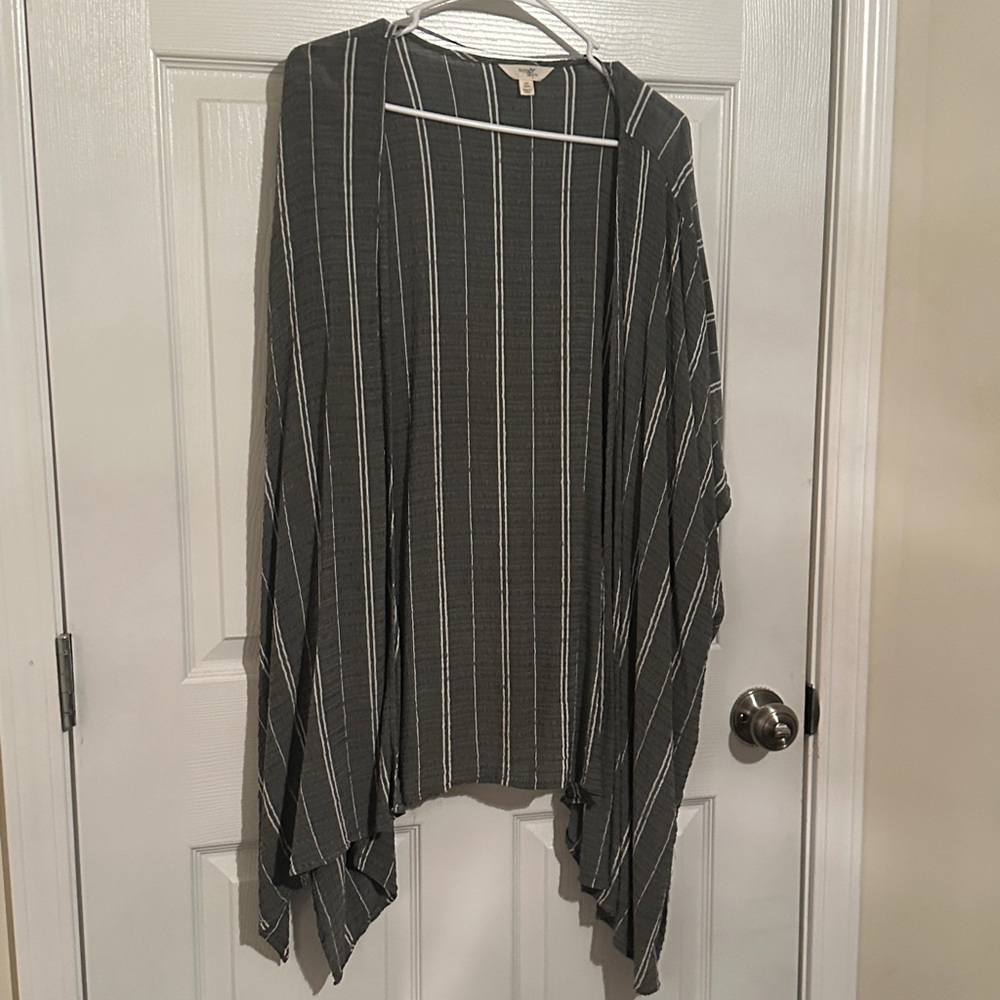 Striped Dark Gray and White Open Cardigan